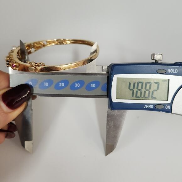 Antique 14k Yellow Gold Pearls,Ruby & Sapphire Bangle Bracelets - Picture 8 of 12